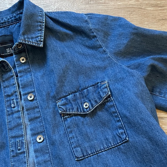 Zara 3/4 Sleeve Denim Shirt Raw Hem MEDIUM - Picture 3 of 6